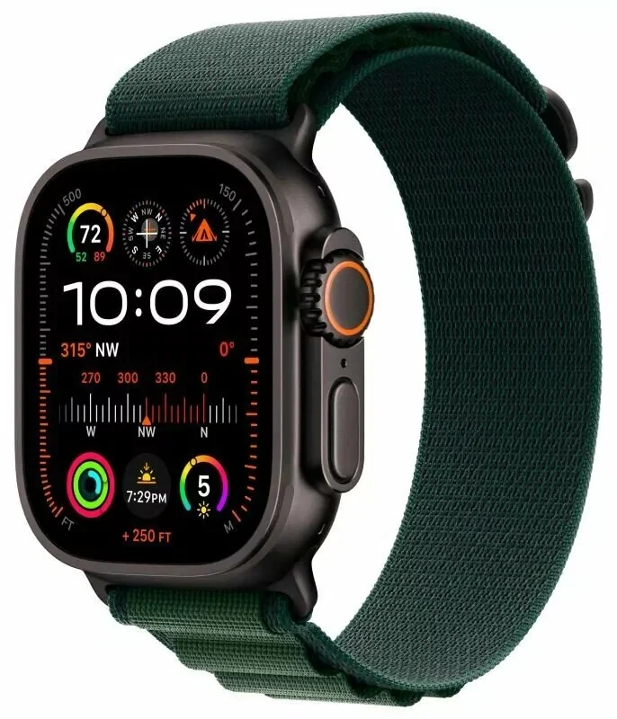 Apple Watch Ultra 2 49mm Black Titanium Case with Dark Green Alpine Loop размер L
